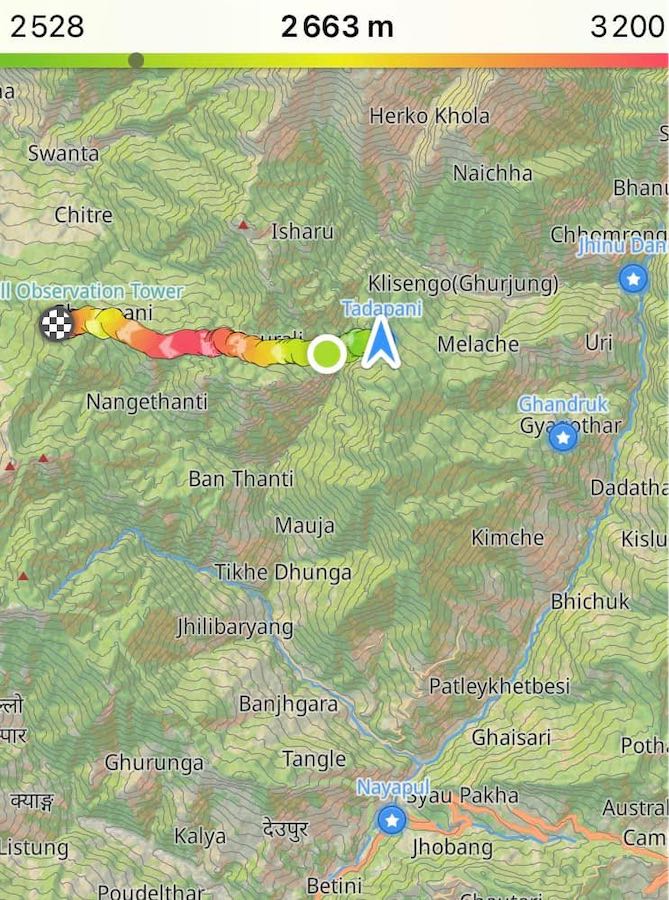 tracé de l'itinéraire sur la carte, Ghorepani ➜ Tadapani - Népal